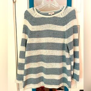 LOFT Outlet XL sage and cream striped acrylic sweater